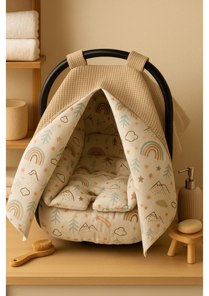 %100 Pamuk Müslin ve Pike Kumaştan Puset Örtüsü & Minderi (2'li Takım)