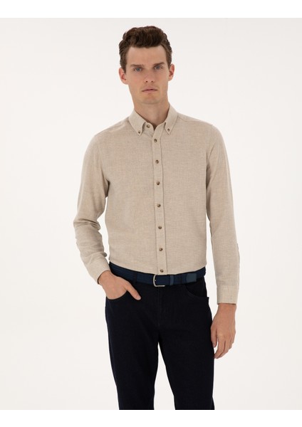 Erkek Bej Slim Fit Uzun Kollu Gömlek 50316768-VR011