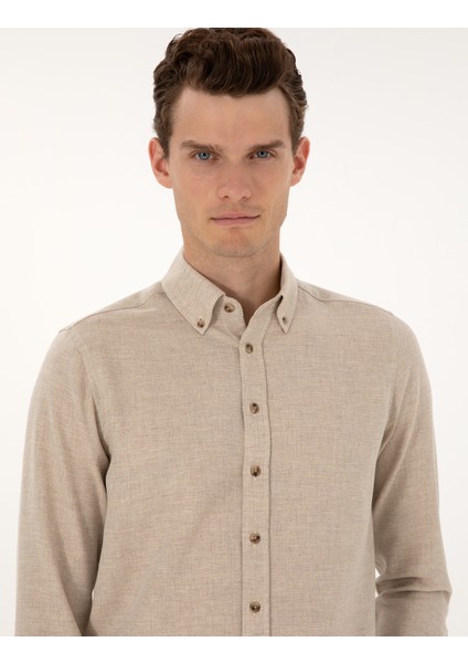 Erkek Bej Slim Fit Uzun Kollu Gömlek 50316768-VR011 fiyatları