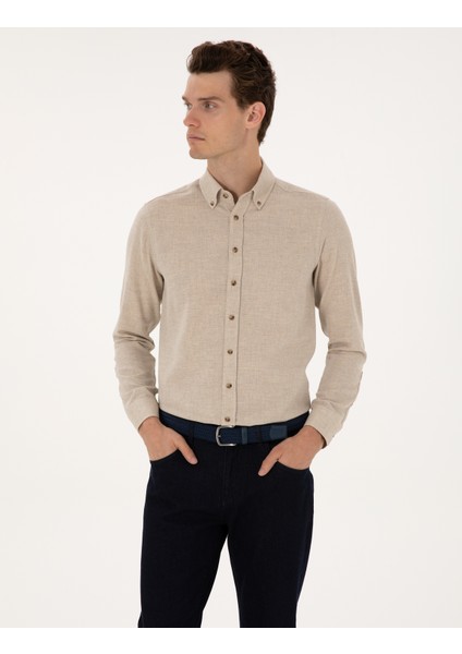 Erkek Bej Slim Fit Uzun Kollu Gömlek 50316768-VR011 modelleri