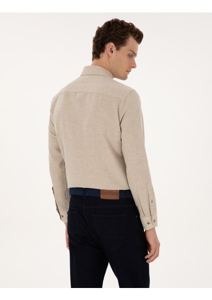 Erkek Bej Slim Fit Uzun Kollu Gömlek 50316768-VR011 indirimleri