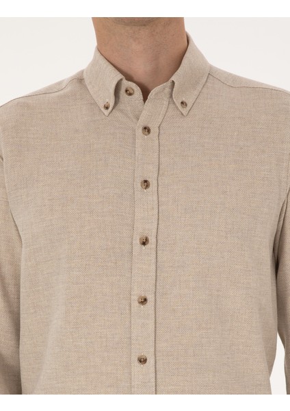 Erkek Bej Slim Fit Uzun Kollu Gömlek 50316768-VR011