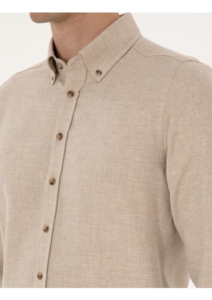 Erkek Bej Slim Fit Uzun Kollu Gömlek 50316768-VR011