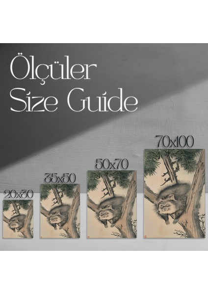 Japon Ukiyo-E Tarzı Racoon ve Çam Ağacı Tablosu modelleri