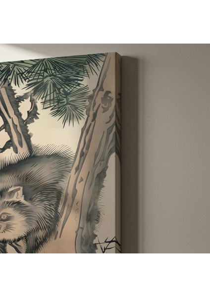 Japon Ukiyo-E Tarzı Racoon ve Çam Ağacı Tablosu indirimleri