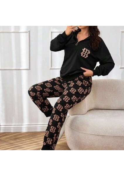 Mdb Kadın Uzun Kollu Iki Iplik Kumaş Fermuar ve Cep Detay Kapüşonlu Ikili Takım