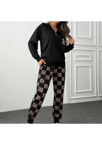 Mdb Kadın Uzun Kollu Iki Iplik Kumaş Fermuar ve Cep Detay Kapüşonlu Ikili Takım indirimleri