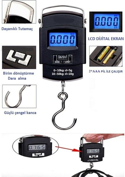 Elektronik Dijital El Kantarı 50 kg Terazi Tartı 10 gr Hassasiyet