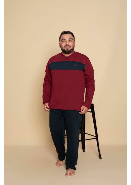 Erkek Büyük Battal Beden Desenli 3 Düğmeli %100 Pamuk Mevsimlik Uzun Kollu Cepli Pijama Takımı fırsatları