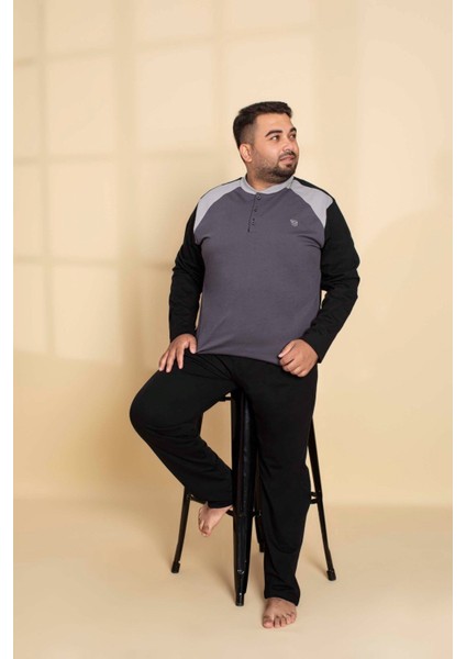 Erkek Büyük Battal Beden Desenli 3 Düğmeli %100 Pamuk Mevsimlik Uzun Kollu Cepli Pijama Takımı modelleri