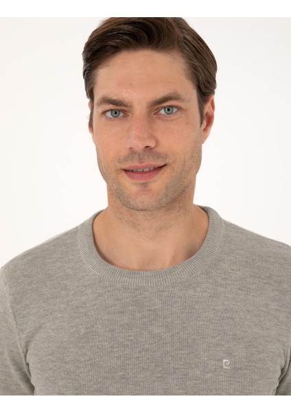 Erkek Açık Gri Melanj Slim Fit Bisiklet Yaka Basic Triko Kazak 50315509-VR091 fiyatları