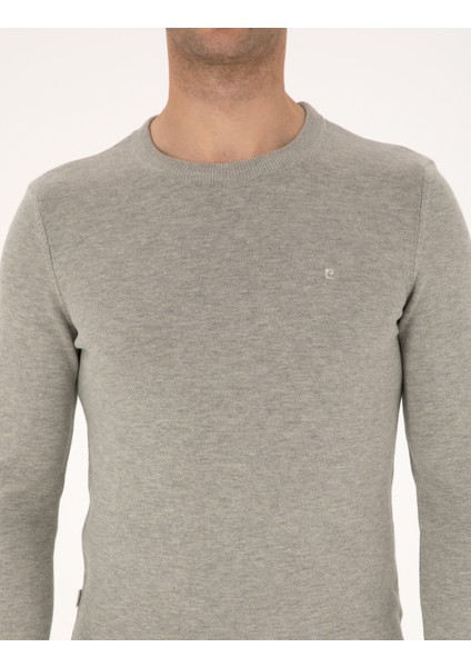 Erkek Açık Gri Melanj Slim Fit Bisiklet Yaka Basic Triko Kazak 50315509-VR091