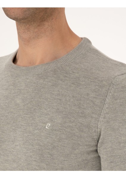 Erkek Açık Gri Melanj Slim Fit Bisiklet Yaka Basic Triko Kazak 50315509-VR091