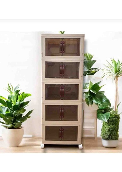 5 Li Portatif Istiflenebilir Organizer Mıknatıslı Kapaklı Dolap - Sert Plastik Mutfak Dolabı