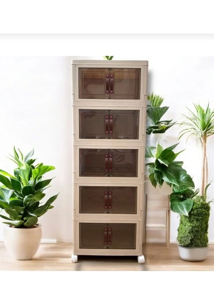 5 Li Portatif Istiflenebilir Organizer Mıknatıslı Kapaklı Dolap - Sert Plastik Mutfak Dolabı