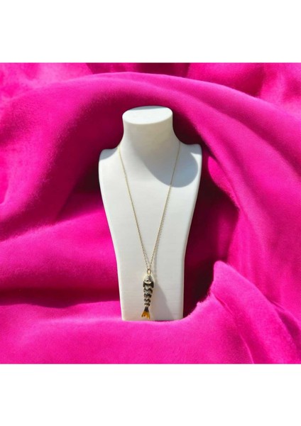 Siyah Balık Uçlu Çelik Kolye