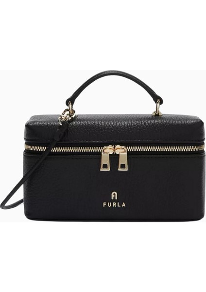 Mini Camelia Siyah Deri Vanity Bag, Lüks, Şık ve Çok Yönlü Çanta