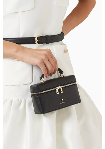 Mini Camelia Siyah Deri Vanity Bag, Lüks, Şık ve Çok Yönlü Çanta indirimleri