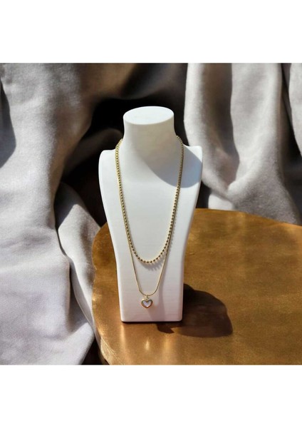 Çift Zincir Çelik Kalp Kolye