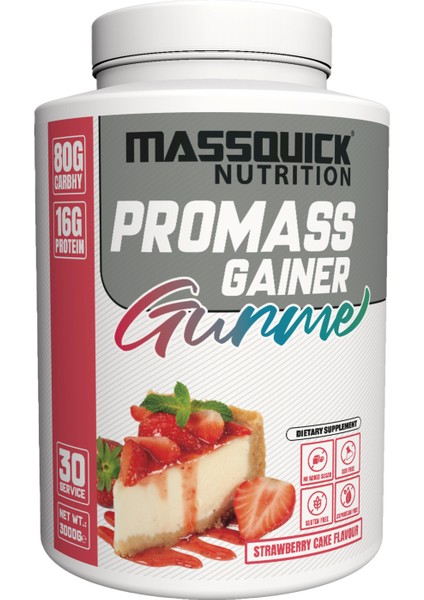 Mass Gainer Çilekli Pasta Aromalı - 3000G - 30 Servis