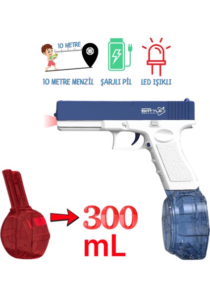 Oyuncak USB Şarjlı Otomatik 10 Metre Menzilli Elektrikli Havuz Deniz Yaz Su Tabancası Işıklı