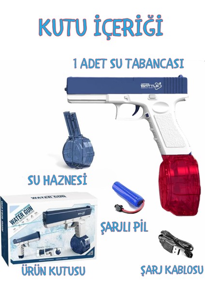 Oyuncak USB Şarjlı Otomatik 10 Metre Menzilli Elektrikli Havuz Deniz Yaz Su Tabancası Işıklı indirimleri