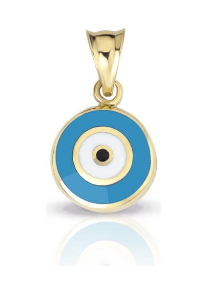 Çift Taraflı Nazar Mavi Yüz Altın Kolye Ucu