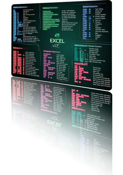 Excel Kısayol Mousepad 48X40CM Kaymaz Kauçuk Taban modelleri