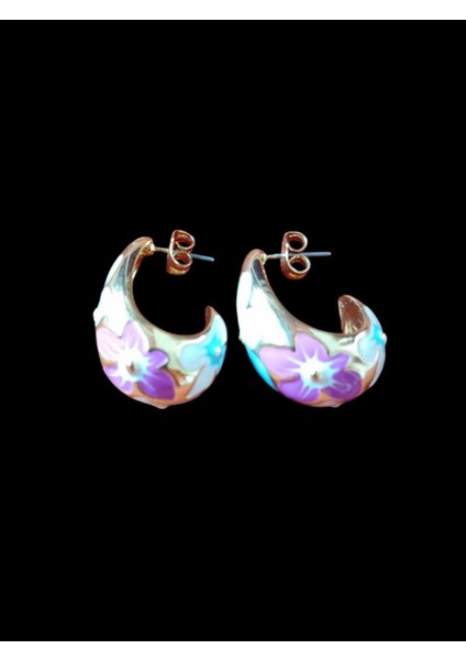 Renkli Çiçek Detay Çelik Küpe modelleri