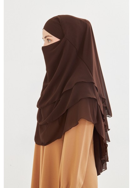 Kadın Şifon Kat Kat Tesettür Şal – Bağlamalı Niqablı Model