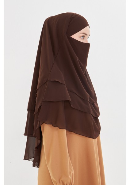 Kadın Şifon Kat Kat Tesettür Şal – Bağlamalı Niqablı Model