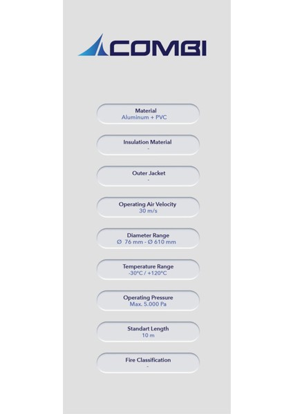 Combı Ø127MM Nem Bariyerli Alüminyum - Pvc Kombinasyonlu Flexible Hava Kanalı (10MT) fiyatları