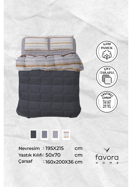 Oso Blanco Sherpa Çift Kişilik Comforter Uyku Seti - Antrasit