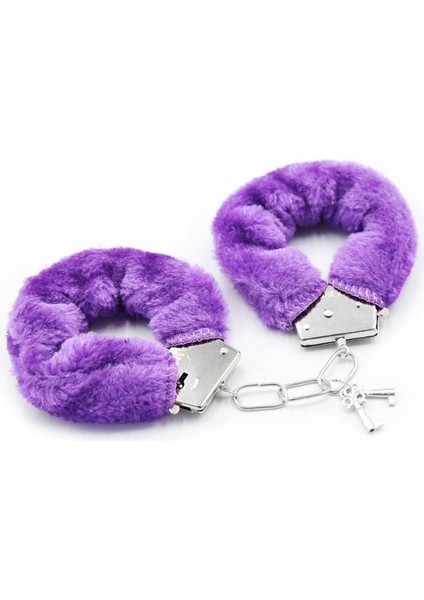 Halloween Oyun Amaçlı Anahtarlı Mor Renk Peluş Kaplama Metal Kelepçe