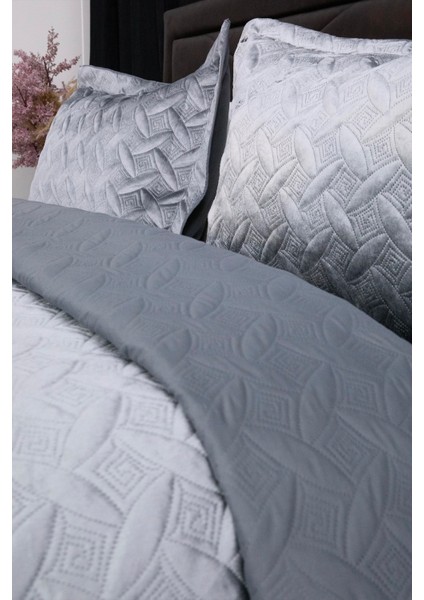 Queen Kadife Çift Kişilik Yatak Örtüsü - Antrasit