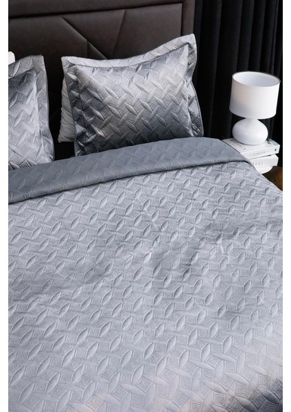 Queen Kadife Çift Kişilik Yatak Örtüsü - Antrasit