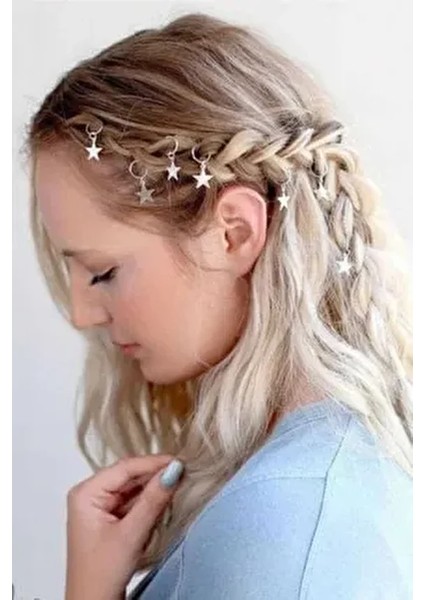 Kadın Silver Yıldız Saç Küpe Seti