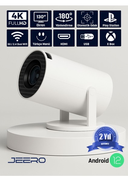 HY300PRO Multimedia Ultra Hd 1080 Pixel Android 12 Projeksiyon Cihazı (Türkçe Menü)