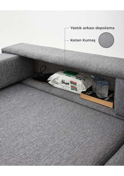 Zeri Yataklı Puzzle Modüler Köşe Koltuk Takımı & Puflu Köşe Takımı - Gri