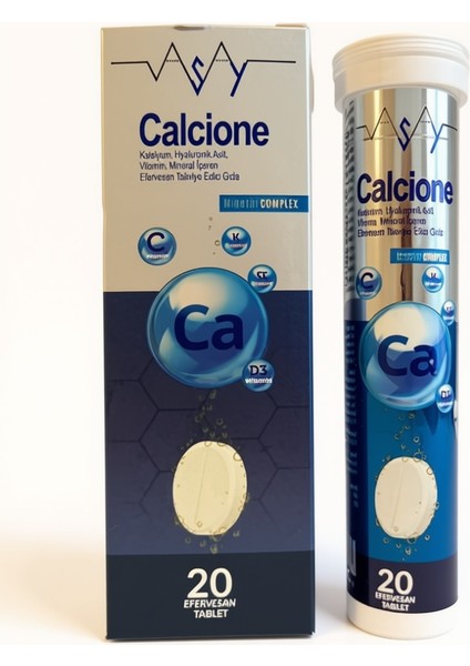 — Kalsiyum + Hyaluronik Asit + Tip-2 Kolajen, Vitamin & Mineraller — 20 Efervesan Tablet (11+)