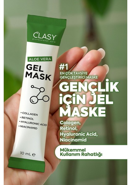Aloevera Jel Yüz Maskesi Kolajen ve Hyaluronik Asitli Onarıcı Nemlendirici 20x10 ml Tekli Paket
