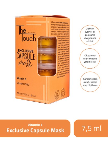 The Touch Yüz Maskesi Vitamin C Kapsüllü Kağıt Maske 5'li Siyah Nokta ve Leke Karşıtı Nemlendirici