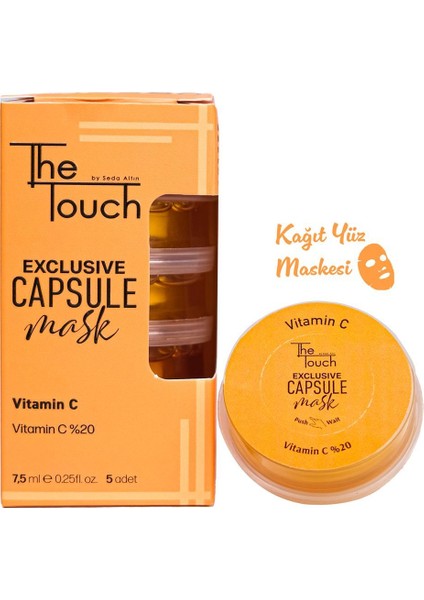 The Touch Yüz Maskesi Vitamin C Kapsüllü Kağıt Maske 5'li Siyah Nokta ve Leke Karşıtı Nemlendirici