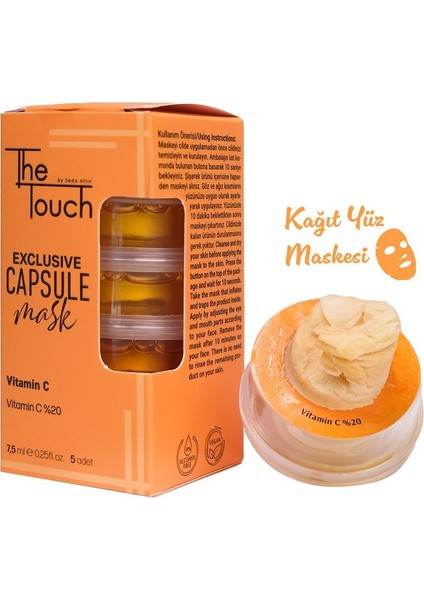 The Touch Yüz Maskesi Vitamin C Kapsüllü Kağıt Maske 5'li Siyah Nokta ve Leke Karşıtı Nemlendirici