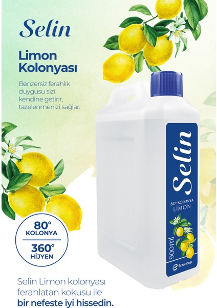Limon Kokulu Kolonya 80 Derece 900 ml Şişe 4'lü Paket Ferahlatıcı Klasik Seri modelleri