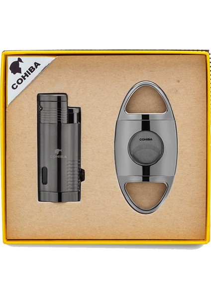 3 Torch Çakmak Ve Kesici Puro Seti Gunmetal