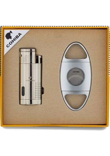 3 Torch Çakmak Ve Kesici Puro Seti Silver