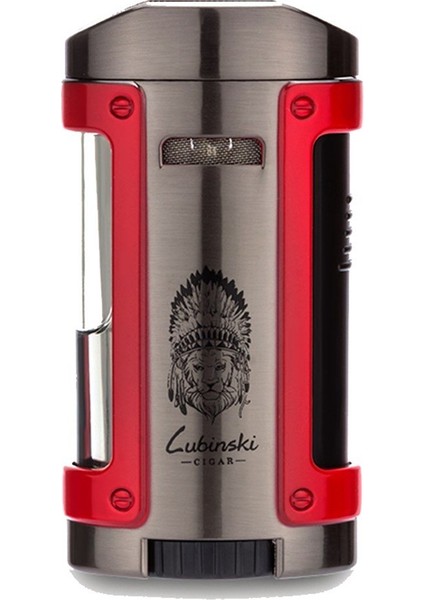 Sehpalı Kılıflı Dört Torch Puro Çakmağı Gunmetal-Kırmızı