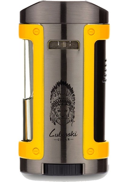 Sehpalı Kılıflı Dört Torch Puro Çakmağı Gunmetal-Sarı