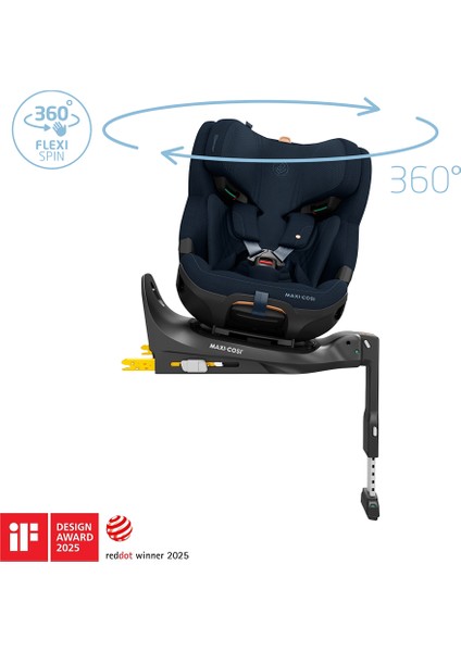 Emerald 360 Pro I-Size Dünyanın Ilk Kızaklı, Araç Dışına Çıkabilen Isofix'li 360 Dönebilir Yatabilir 0-36 kg Bebek Oto Koltuğu Navy Dark Blue